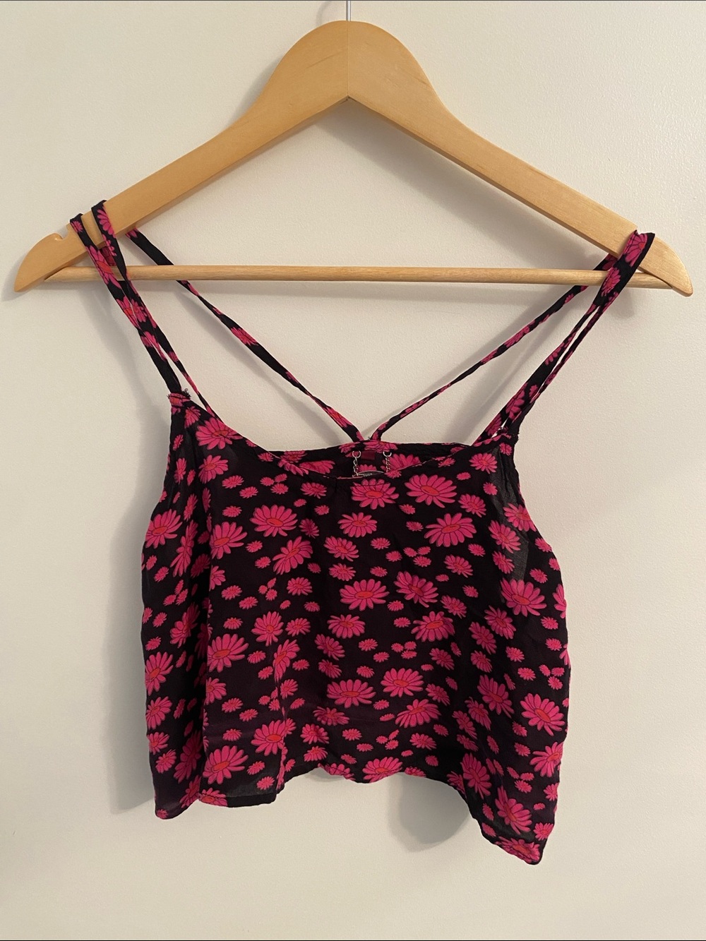 Ali Kris Black and Pink Crop Daisy Tank Size M